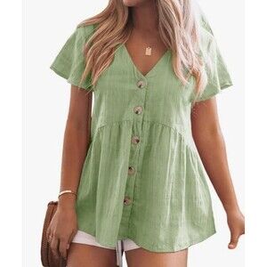 JayGate Women’s Babydoll Peplum Blouse XXL NWT Light Green V-Neck Button Down